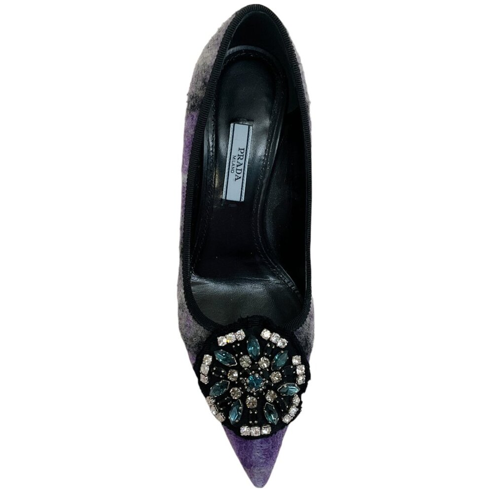 Prada Purple Tweed Pumps with Crystal Embellishment - Picture 4 of 6